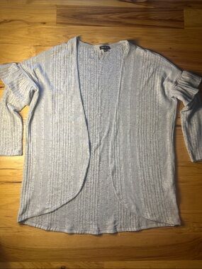Ellie & Kate Light Gray Ribbed Open-Front Cardigan